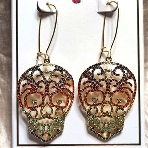 Bella Jack Sugar Skull Vibrant Multi Rhinestone Earrings NIB Day of the Dead NEW
